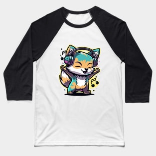 cute happy wolf wearing headphones music Baseball T-Shirt